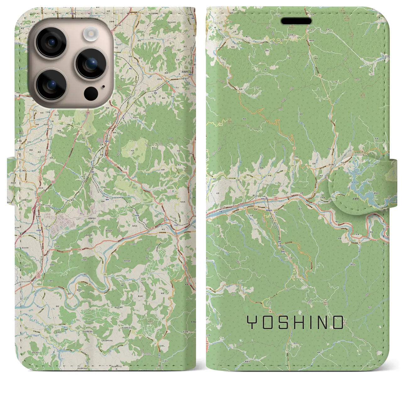 【吉野（奈良県）】地図柄iPhoneケース（手帳タイプ）ナチュラル・iPhone 16 Plus 用