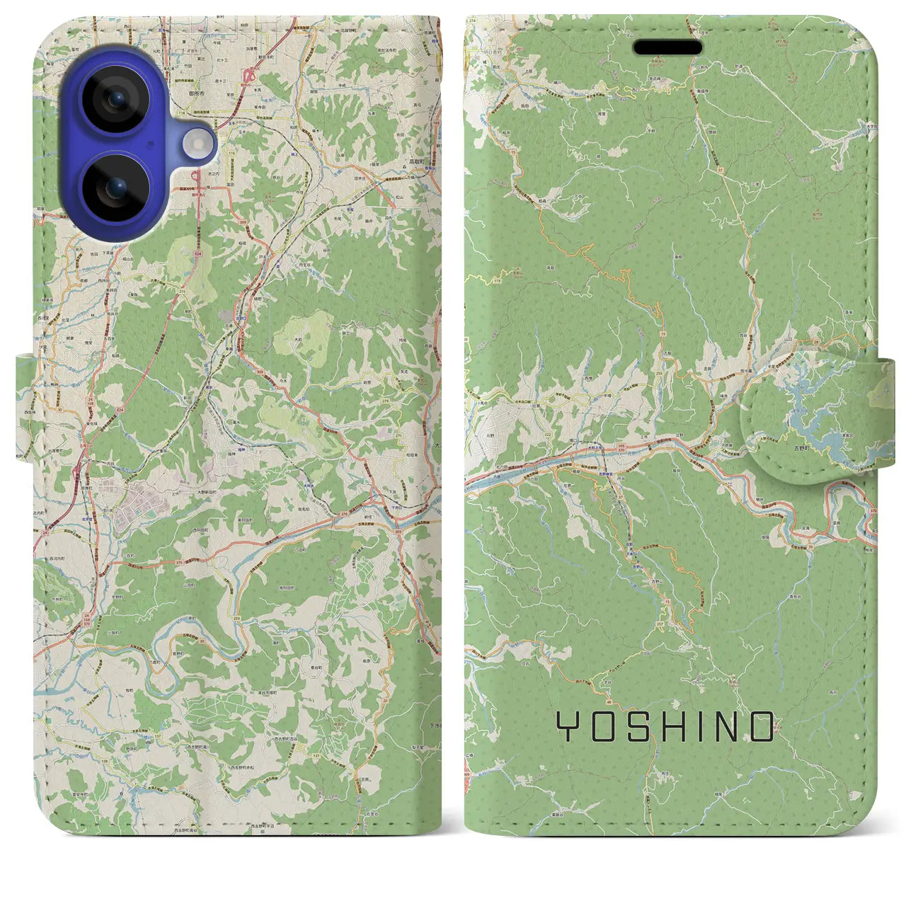 【吉野（奈良県）】地図柄iPhoneケース（手帳タイプ）ナチュラル・iPhone 16 Pro Max 用