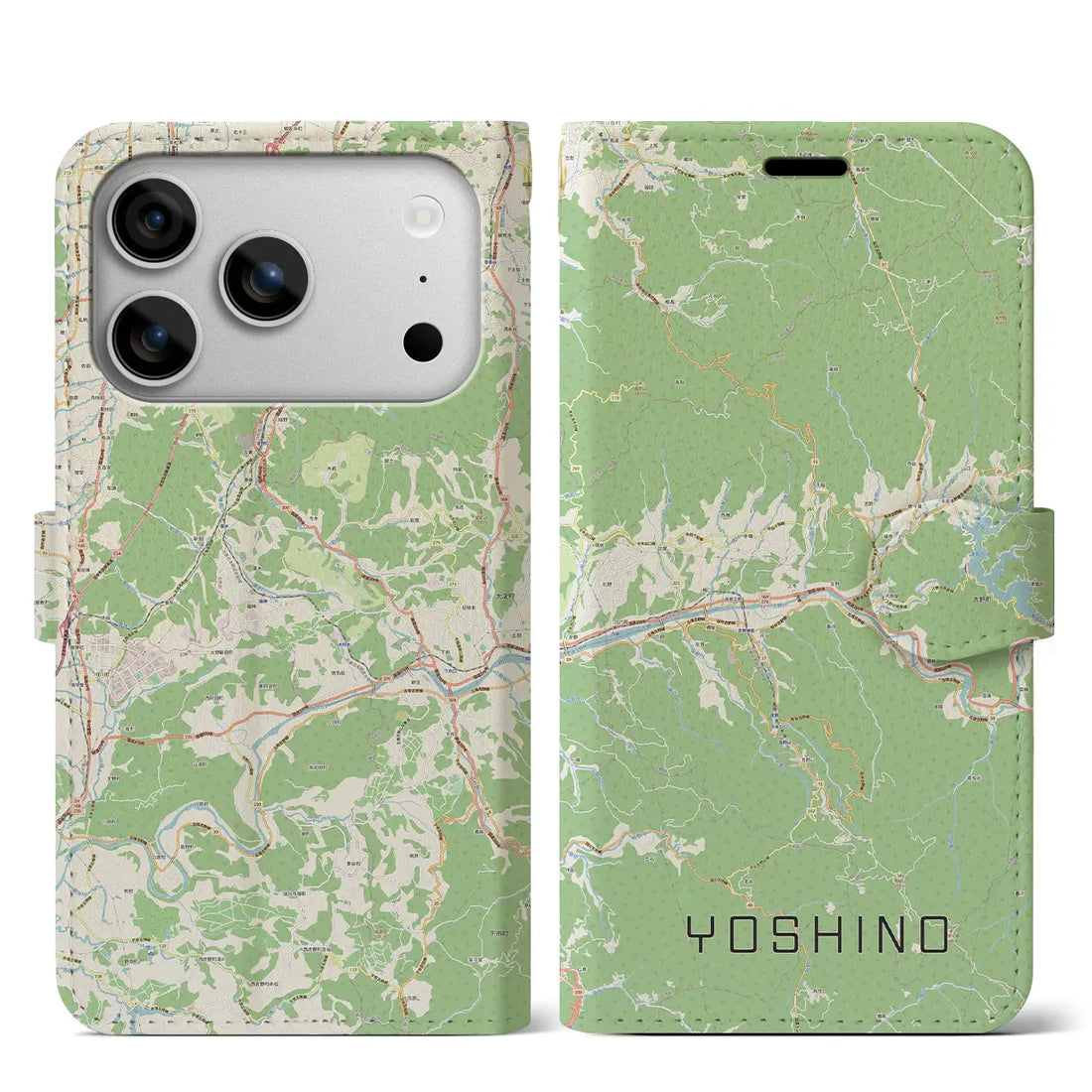 【吉野(奈良県)】地図柄iPhoneケース(手帳タイプ)モノトーン・iPhone 17 Pro Max 用