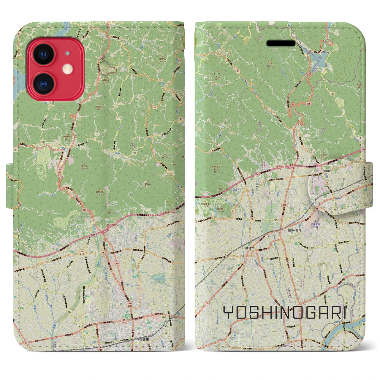 【吉野ヶ里（佐賀県）】地図柄iPhoneケース（手帳タイプ）