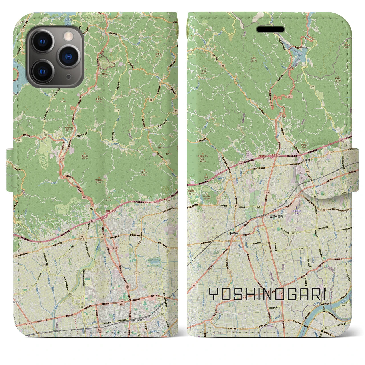 【吉野ヶ里（佐賀県）】地図柄iPhoneケース（手帳タイプ）