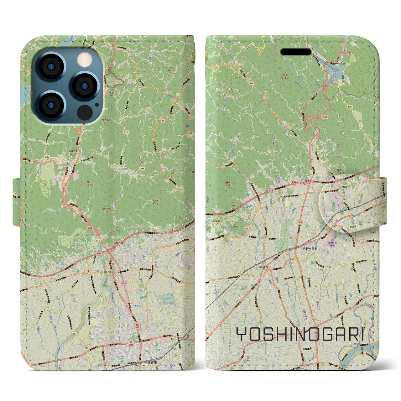 【吉野ヶ里（佐賀県）】地図柄iPhoneケース（手帳タイプ）