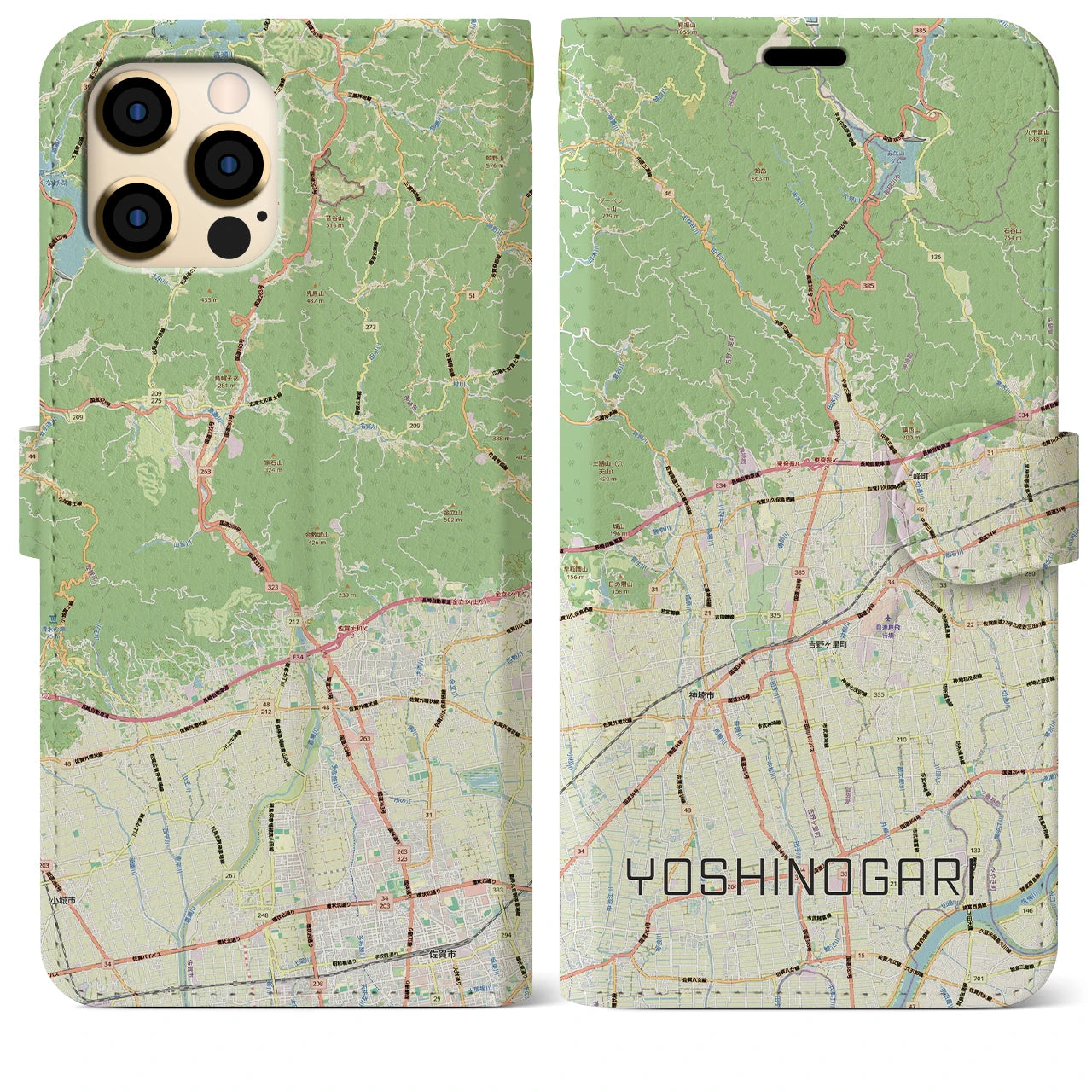 【吉野ヶ里（佐賀県）】地図柄iPhoneケース（手帳タイプ）