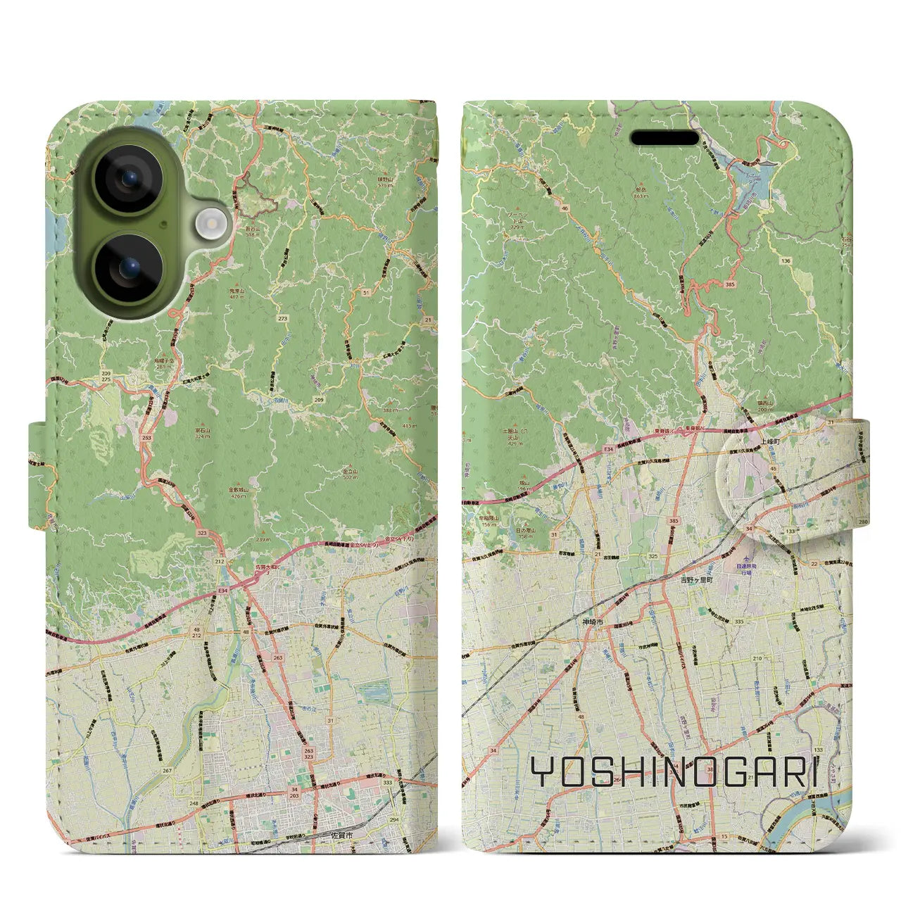 【吉野ヶ里（佐賀県）】地図柄iPhoneケース（手帳タイプ）