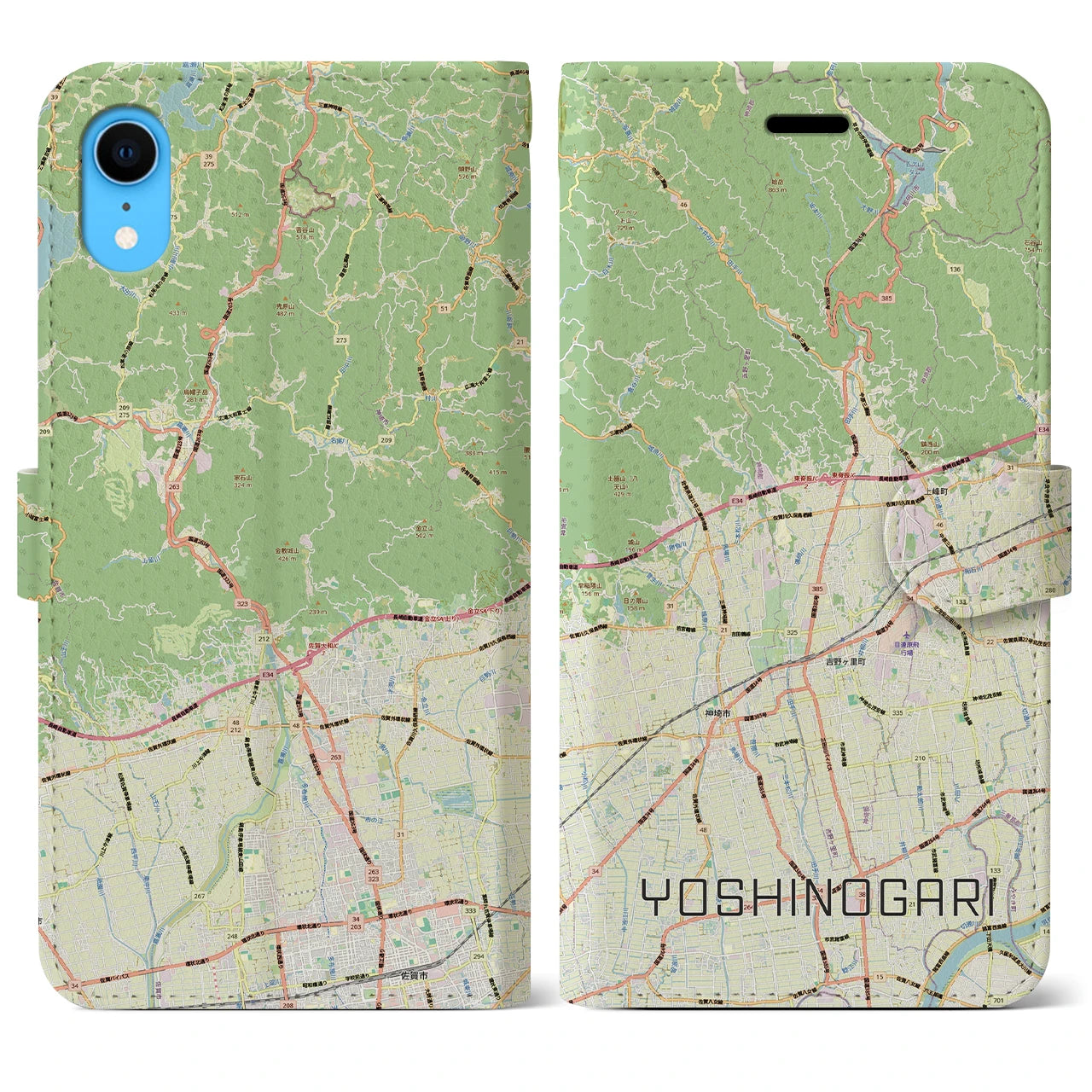 【吉野ヶ里（佐賀県）】地図柄iPhoneケース（手帳タイプ）