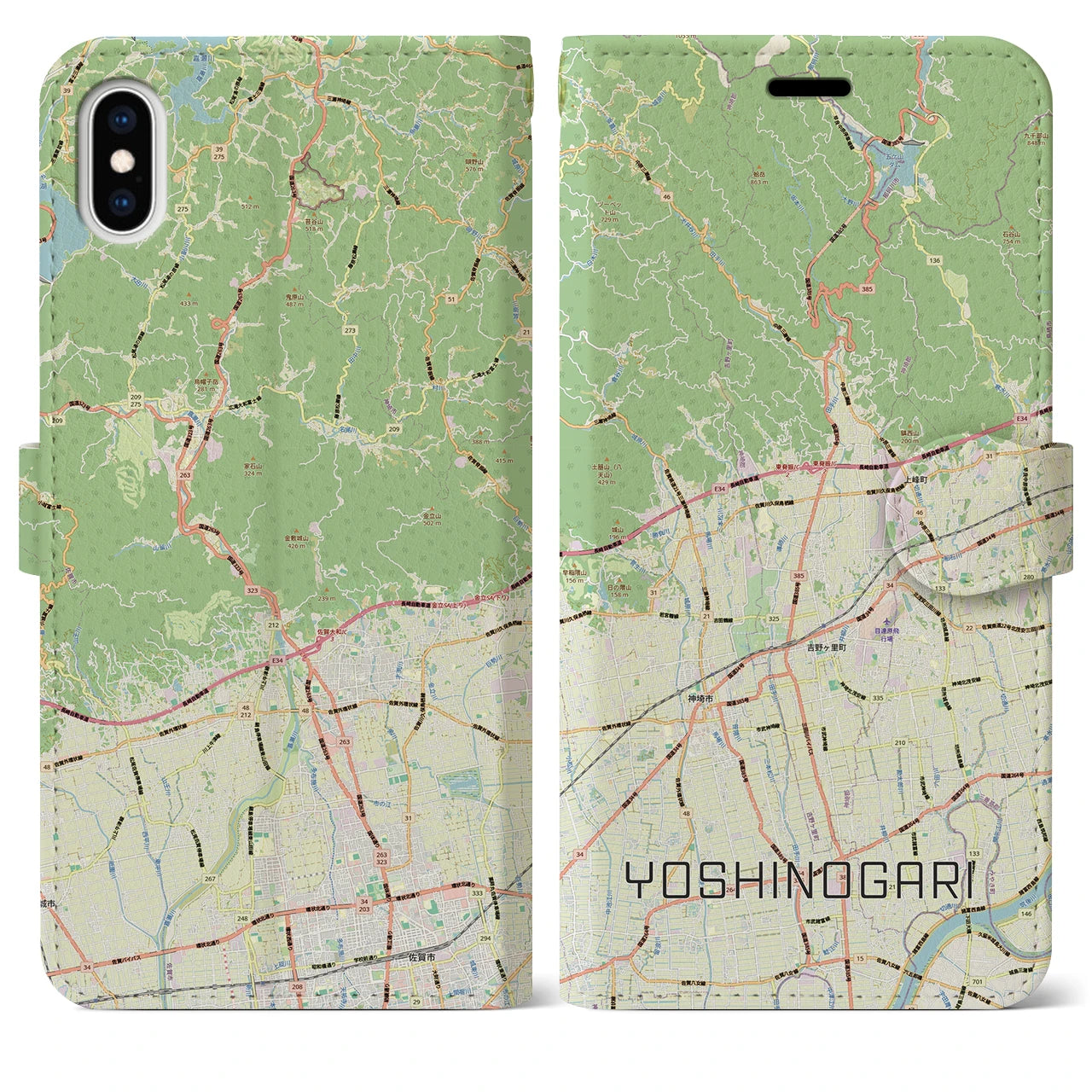 【吉野ヶ里（佐賀県）】地図柄iPhoneケース（手帳タイプ）