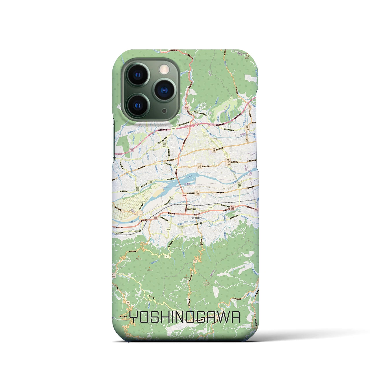 【吉野川（徳島県）】地図柄iPhoneケース（バックカバータイプ）ナチュラル・iPhone 11 Pro 用