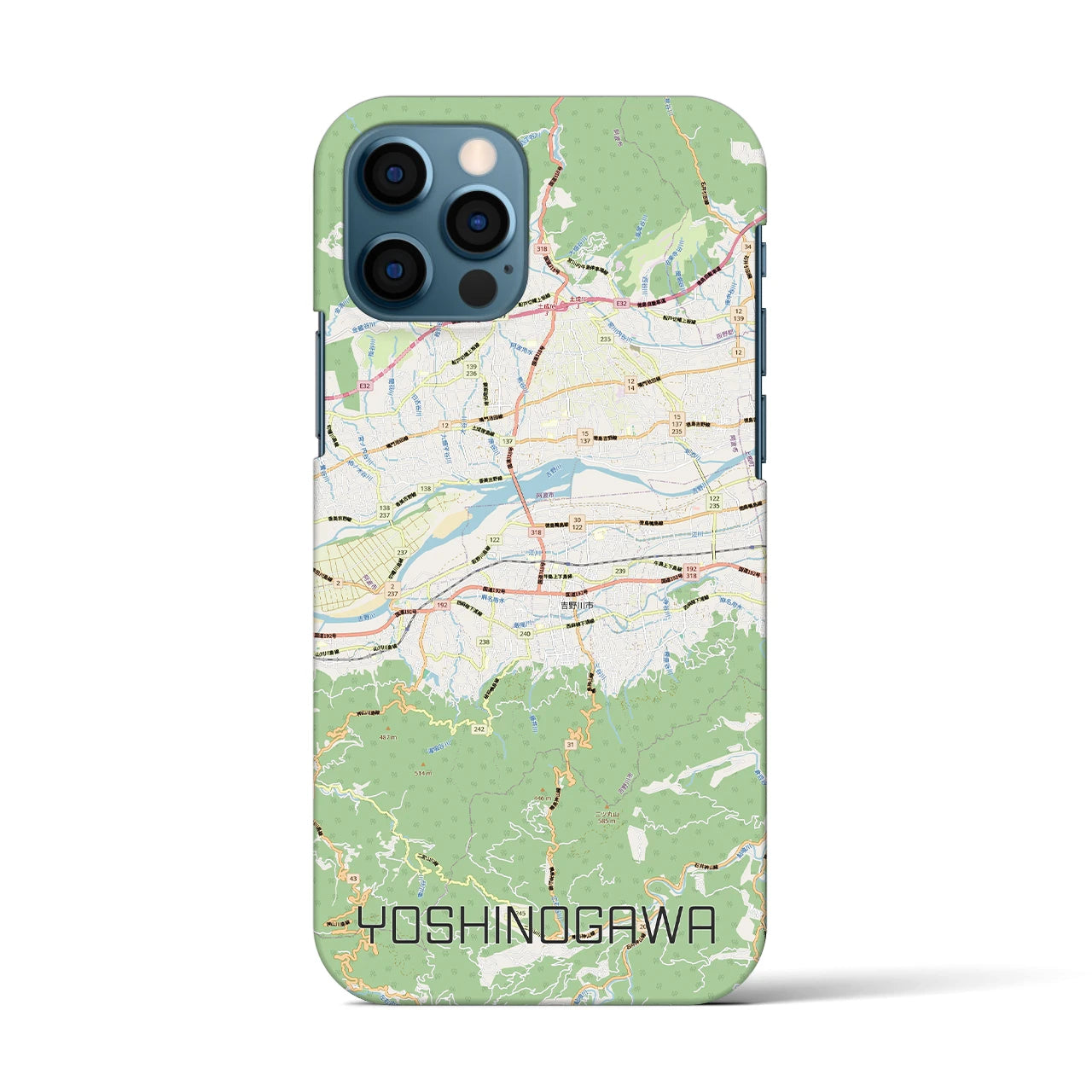 【吉野川（徳島県）】地図柄iPhoneケース（バックカバータイプ）ナチュラル・iPhone 12 / 12 Pro 用