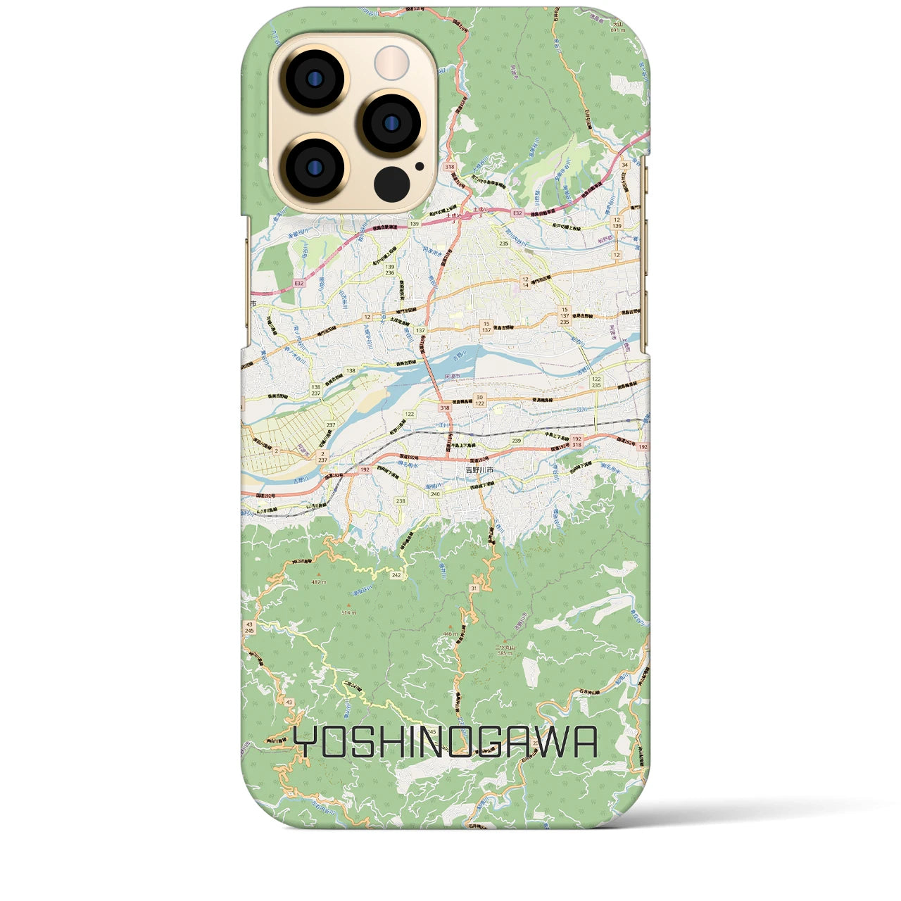 【吉野川（徳島県）】地図柄iPhoneケース（バックカバータイプ）ナチュラル・iPhone 12 Pro Max 用