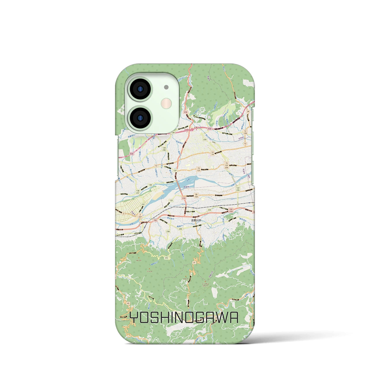 【吉野川（徳島県）】地図柄iPhoneケース（バックカバータイプ）ナチュラル・iPhone 12 mini 用