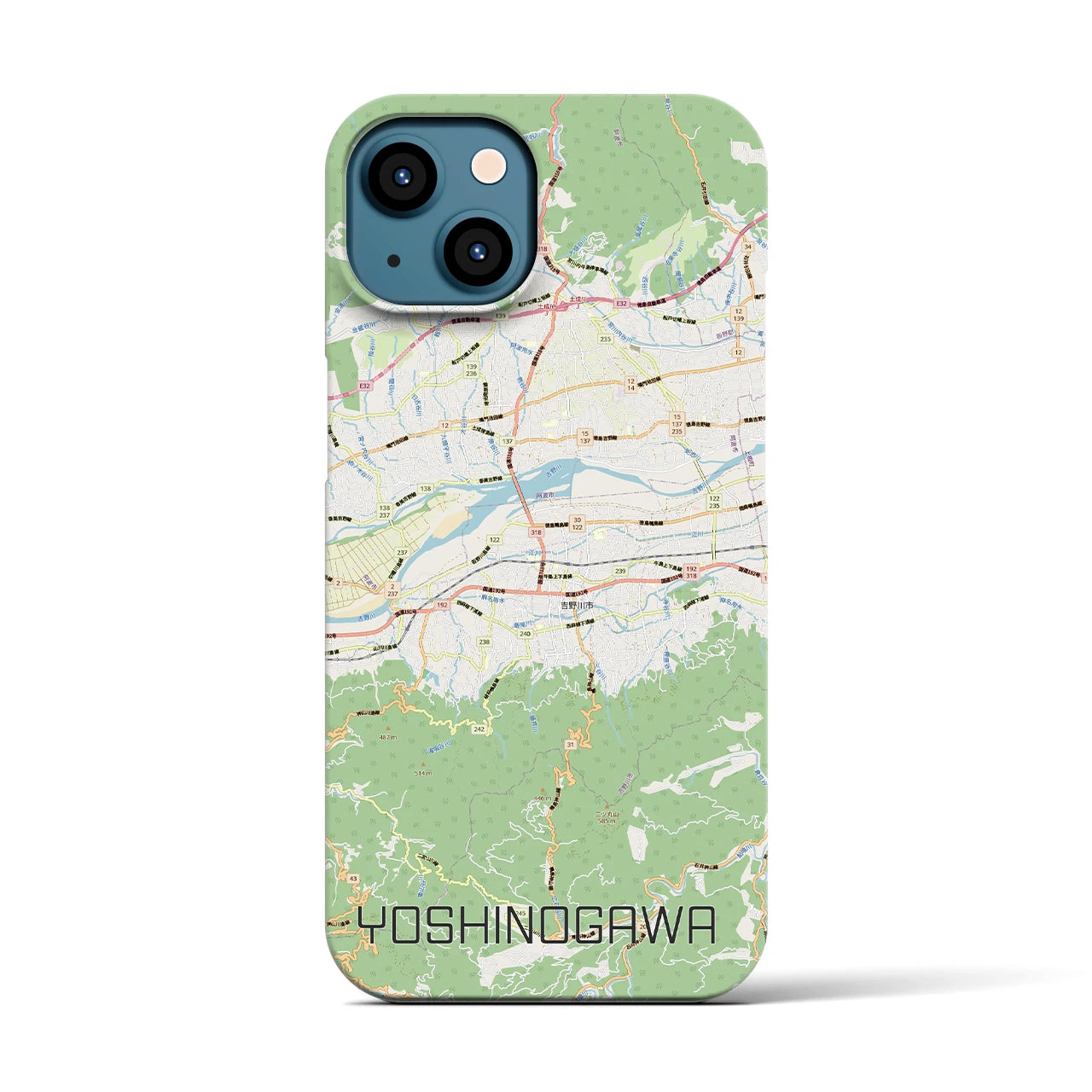 【吉野川（徳島県）】地図柄iPhoneケース（バックカバータイプ）ナチュラル・iPhone 13 用