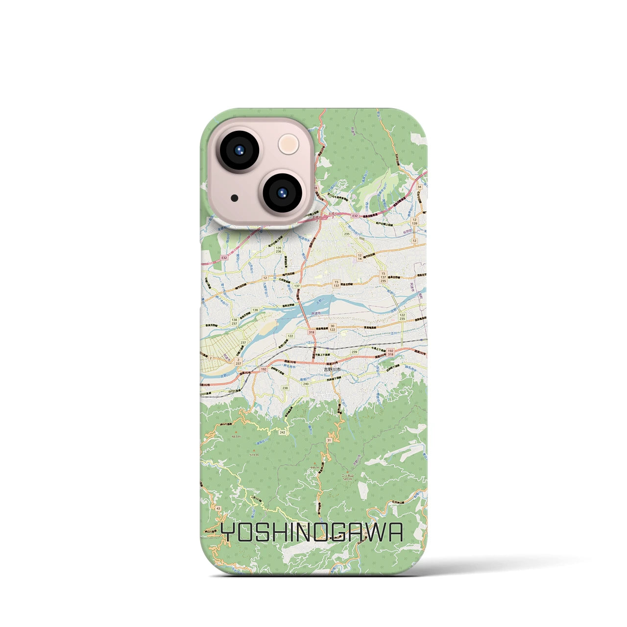 【吉野川（徳島県）】地図柄iPhoneケース（バックカバータイプ）ナチュラル・iPhone 13 mini 用