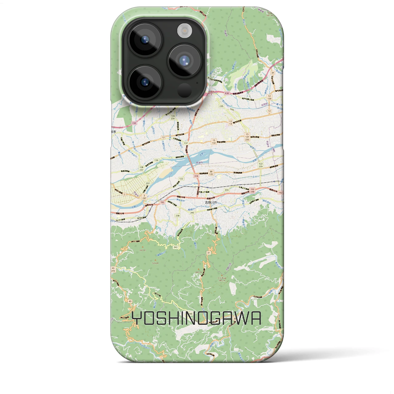 【吉野川（徳島県）】地図柄iPhoneケース（バックカバータイプ）ナチュラル・iPhone 15 Pro Max 用