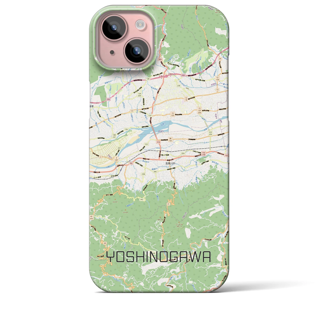 【吉野川（徳島県）】地図柄iPhoneケース（バックカバータイプ）ナチュラル・iPhone 15 Plus 用