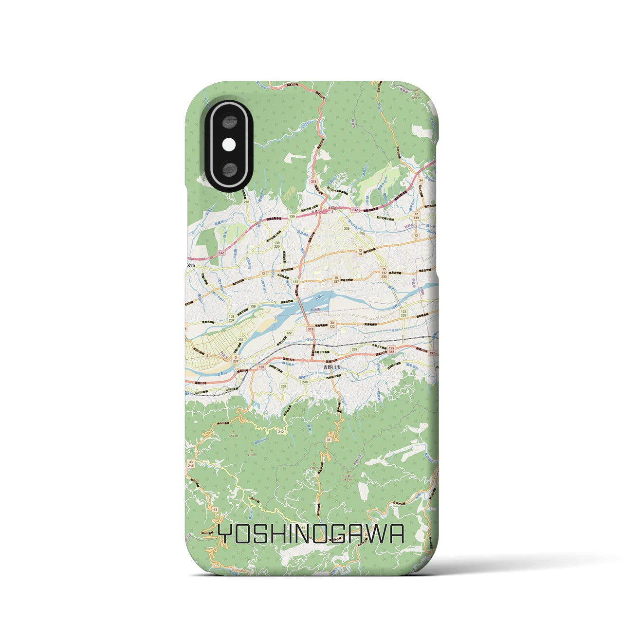 【吉野川（徳島県）】地図柄iPhoneケース（バックカバータイプ）ナチュラル・iPhone XS / X 用