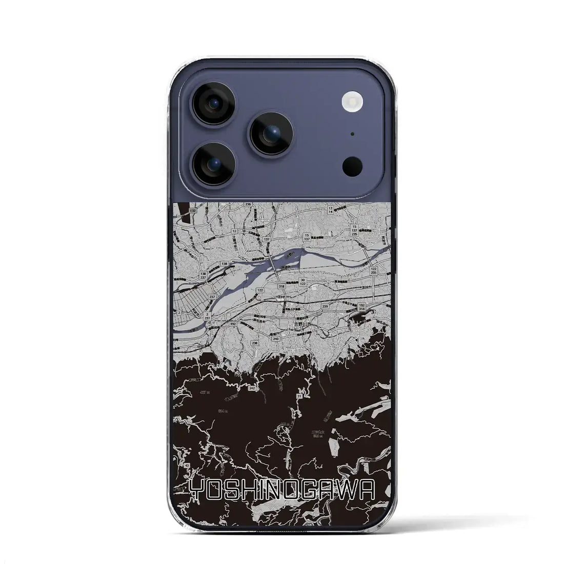 【吉野川（徳島県）】地図柄iPhoneケース（クリアタイプ）モノトーン・iPhone 17 Pro Max 用
