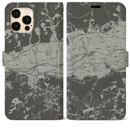 【吉野川（徳島県）】地図柄iPhoneケース（手帳タイプ）モノトーン・iPhone 12 Pro Max 用