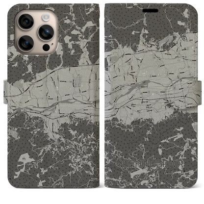 【吉野川（徳島県）】地図柄iPhoneケース（手帳タイプ）モノトーン・iPhone 16 Plus 用