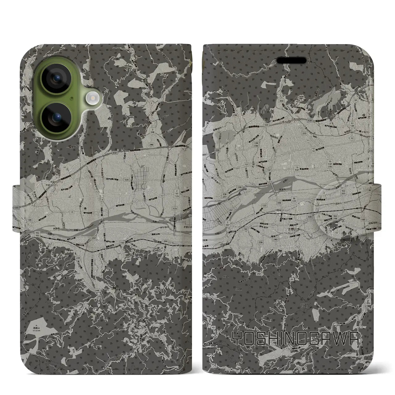 【吉野川（徳島県）】地図柄iPhoneケース（手帳タイプ）