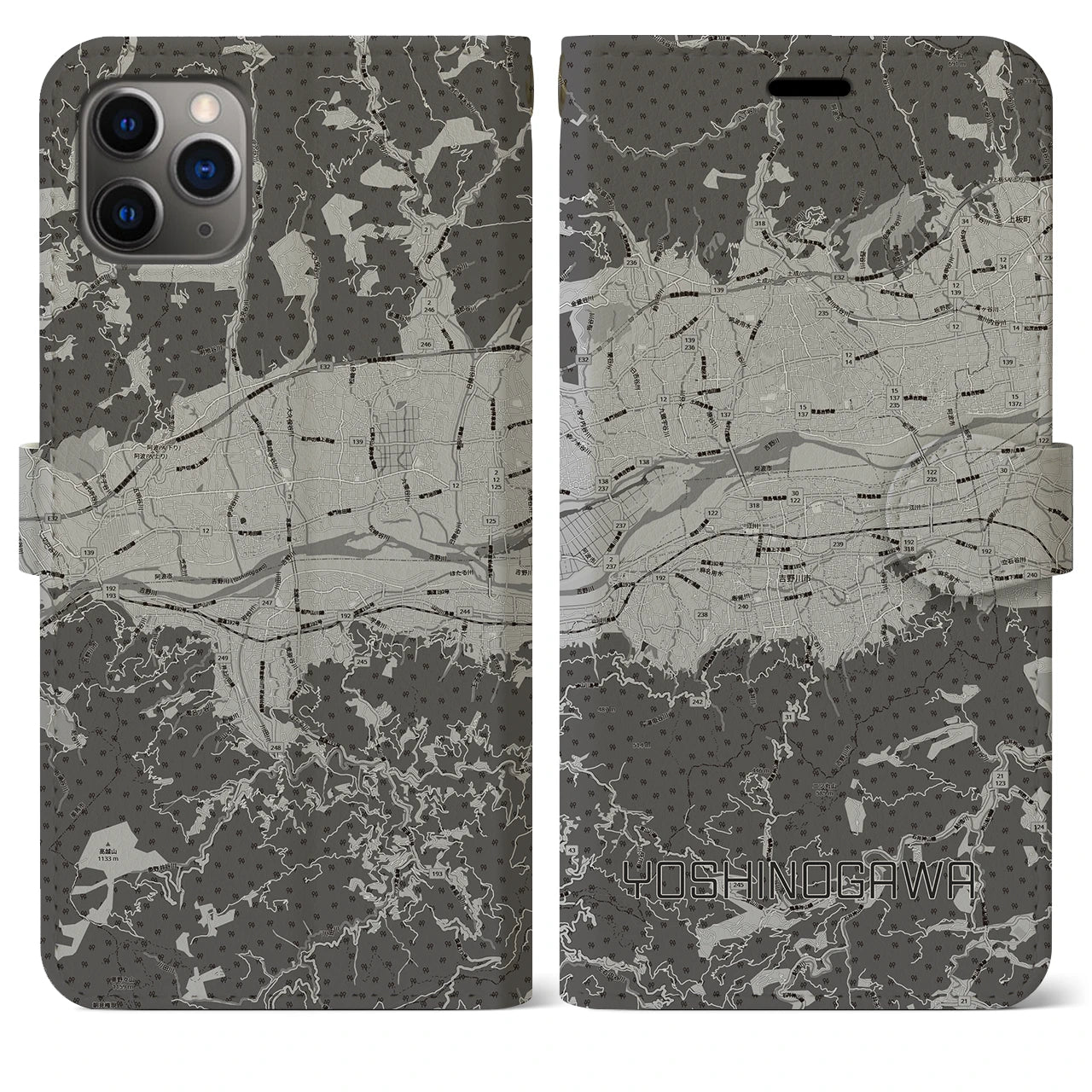 【吉野川（徳島県）】地図柄iPhoneケース（手帳タイプ）