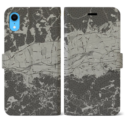【吉野川（徳島県）】地図柄iPhoneケース（手帳タイプ）モノトーン・iPhone XR 用