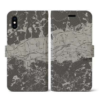 【吉野川（徳島県）】地図柄iPhoneケース（手帳タイプ）モノトーン・iPhone XS / X 用