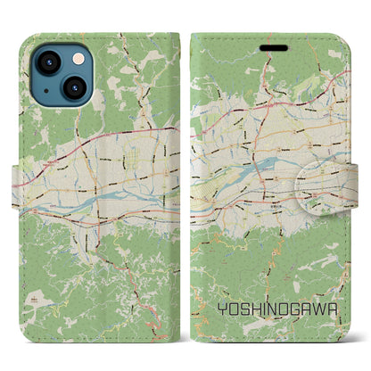 【吉野川（徳島県）】地図柄iPhoneケース（手帳タイプ）ナチュラル・iPhone 13 用