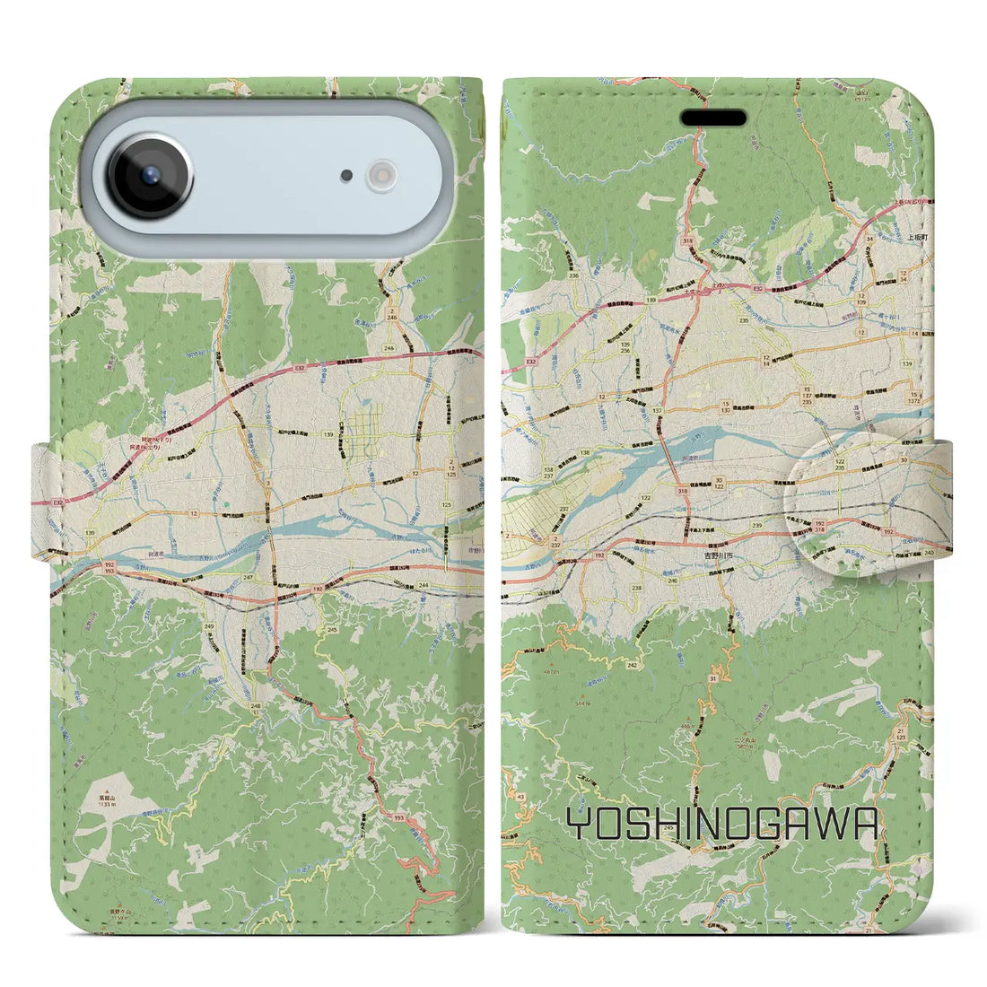 【吉野川（徳島県）】地図柄iPhoneケース（手帳タイプ）ナチュラル・iPhone 17 Pro Max 用