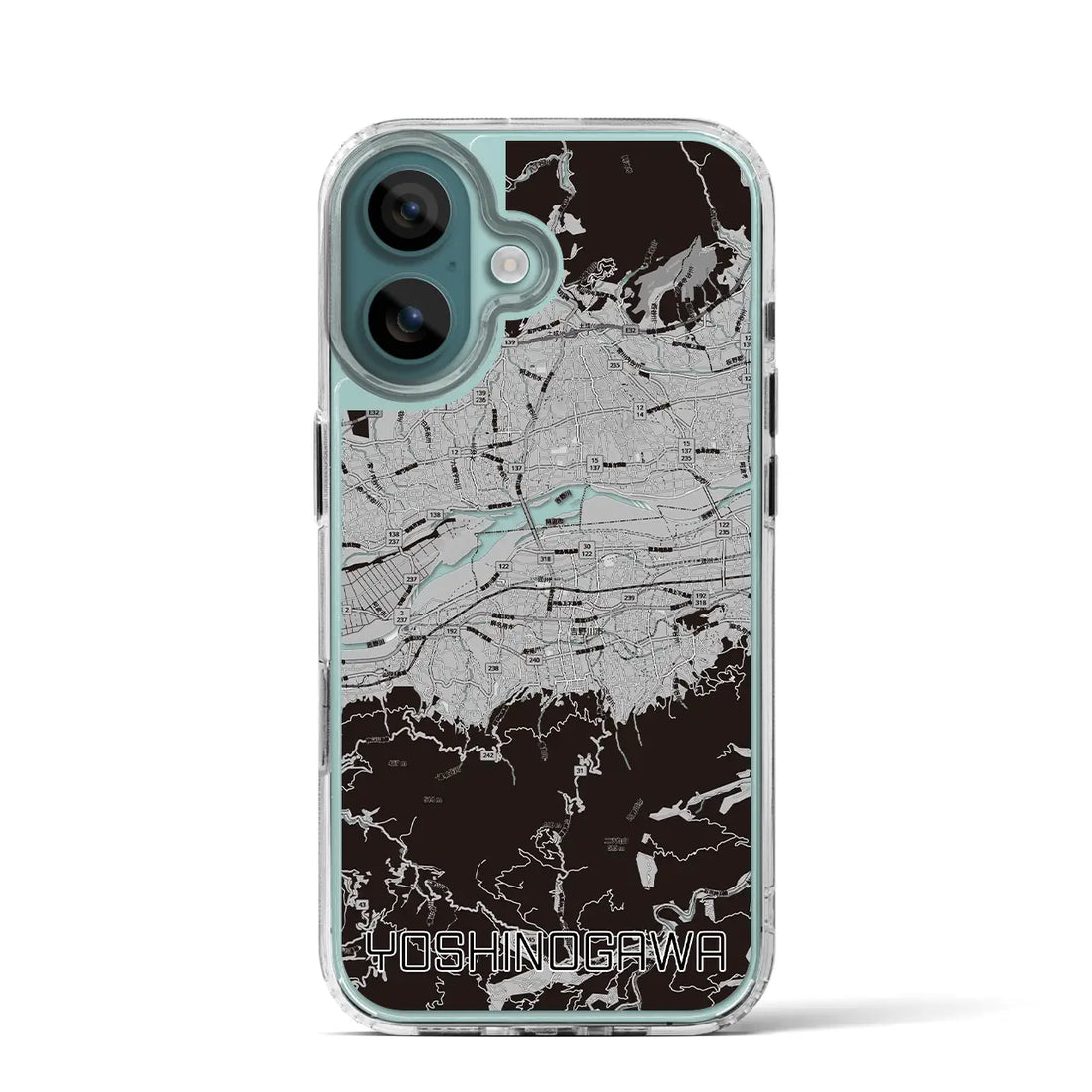 【吉野川(徳島県)】地図柄iPhoneケース(MagSafeタイプ)モノトーン・iPhone 16 Pro 用