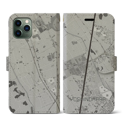 【吉野原（埼玉県）】地図柄iPhoneケース（手帳タイプ）モノトーン・iPhone 11 Pro 用
