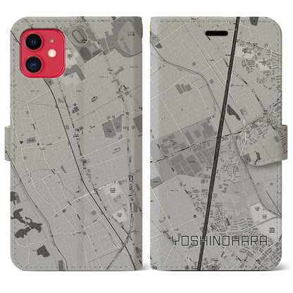 【吉野原（埼玉県）】地図柄iPhoneケース（手帳タイプ）モノトーン・iPhone 11 用