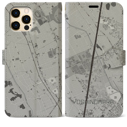 【吉野原（埼玉県）】地図柄iPhoneケース（手帳タイプ）モノトーン・iPhone 12 Pro Max 用