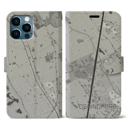 【吉野原（埼玉県）】地図柄iPhoneケース（手帳タイプ）モノトーン・iPhone 12 / 12 Pro 用