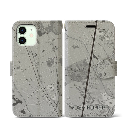 【吉野原（埼玉県）】地図柄iPhoneケース（手帳タイプ）モノトーン・iPhone 12 mini 用