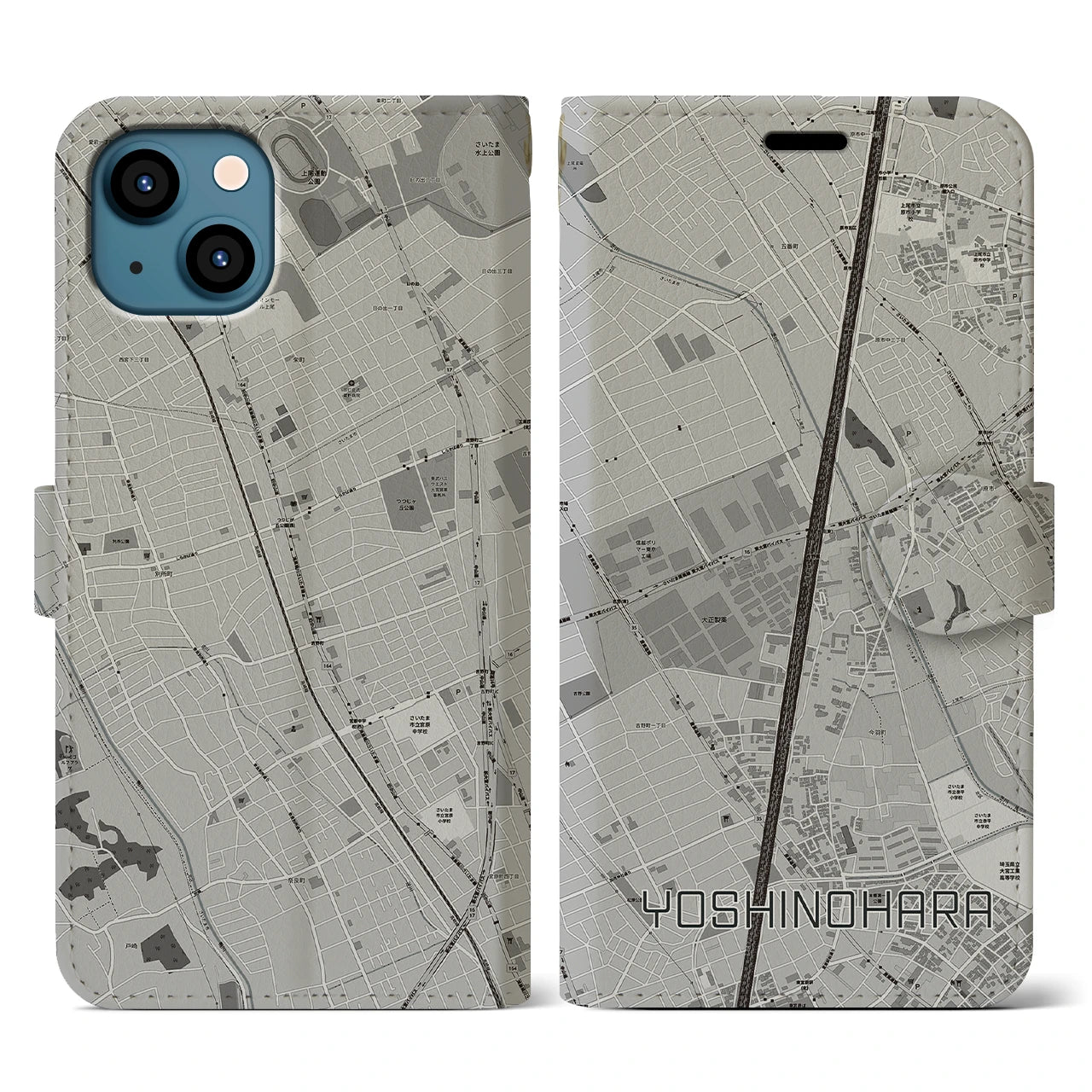 【吉野原（埼玉県）】地図柄iPhoneケース（手帳タイプ）