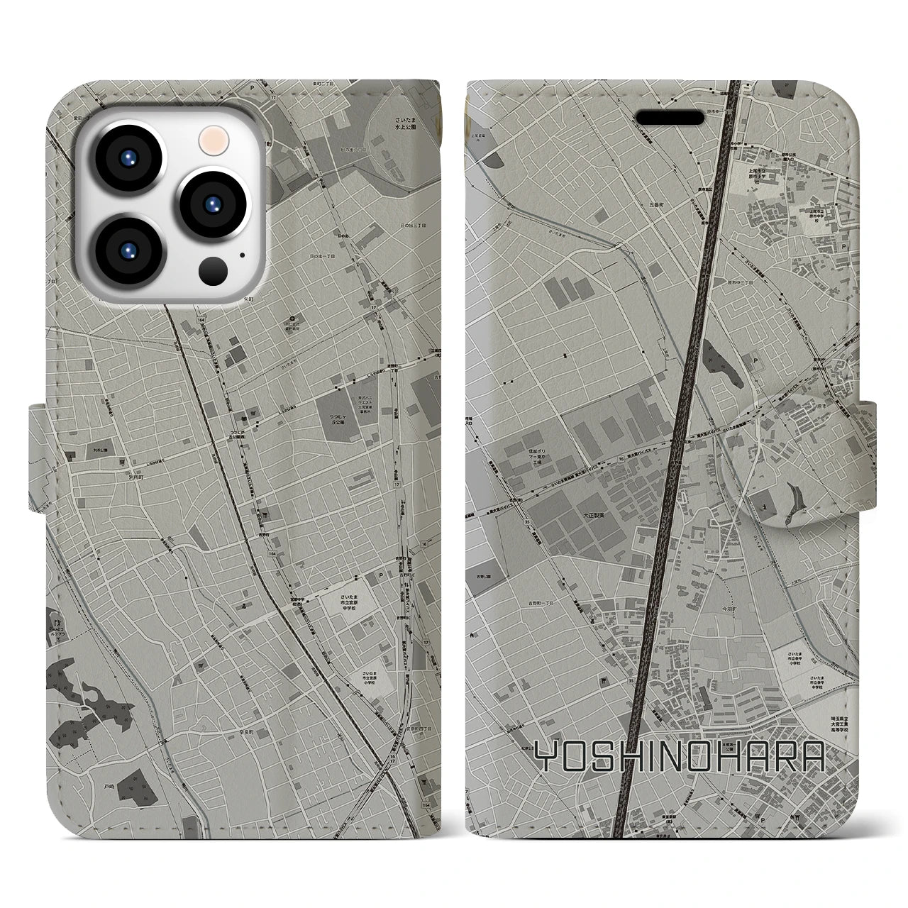 【吉野原（埼玉県）】地図柄iPhoneケース（手帳タイプ）