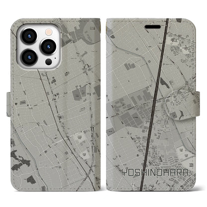 【吉野原（埼玉県）】地図柄iPhoneケース（手帳タイプ）モノトーン・iPhone 13 Pro 用