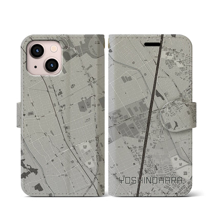 【吉野原（埼玉県）】地図柄iPhoneケース（手帳タイプ）モノトーン・iPhone 13 mini 用