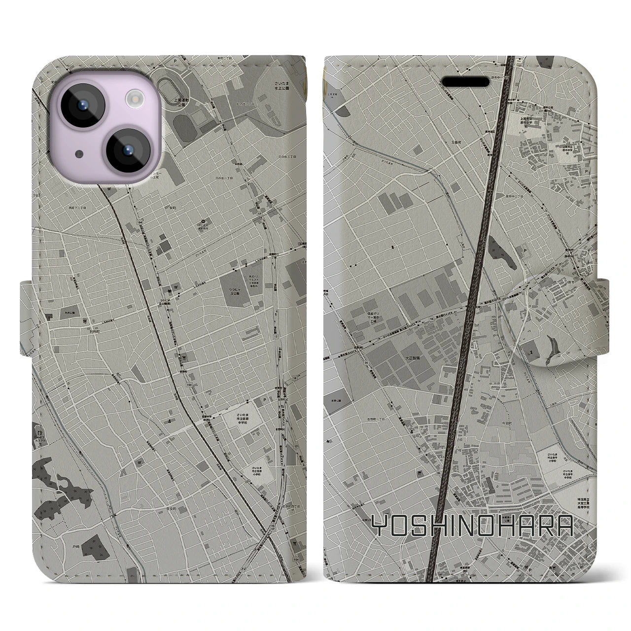 【吉野原（埼玉県）】地図柄iPhoneケース（手帳タイプ）