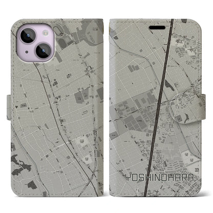 【吉野原（埼玉県）】地図柄iPhoneケース（手帳タイプ）モノトーン・iPhone 14 用
