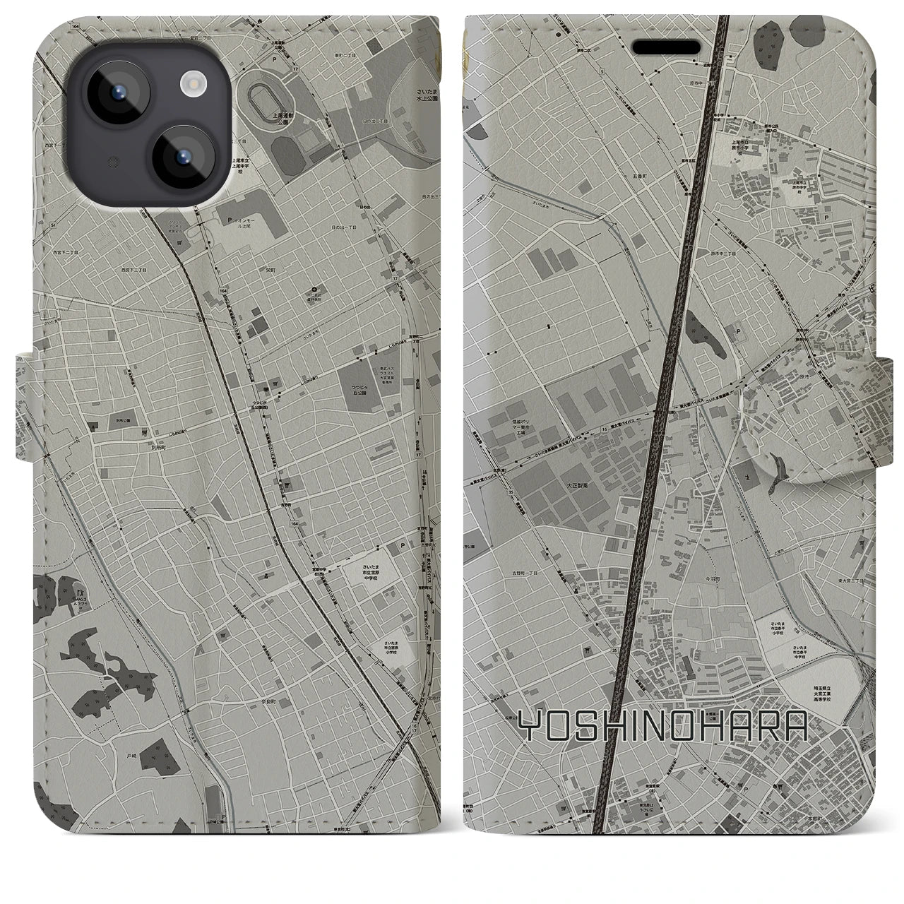 【吉野原（埼玉県）】地図柄iPhoneケース（手帳タイプ）