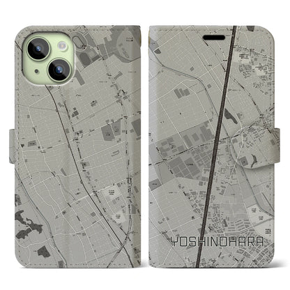 【吉野原（埼玉県）】地図柄iPhoneケース（手帳タイプ）モノトーン・iPhone 15 用