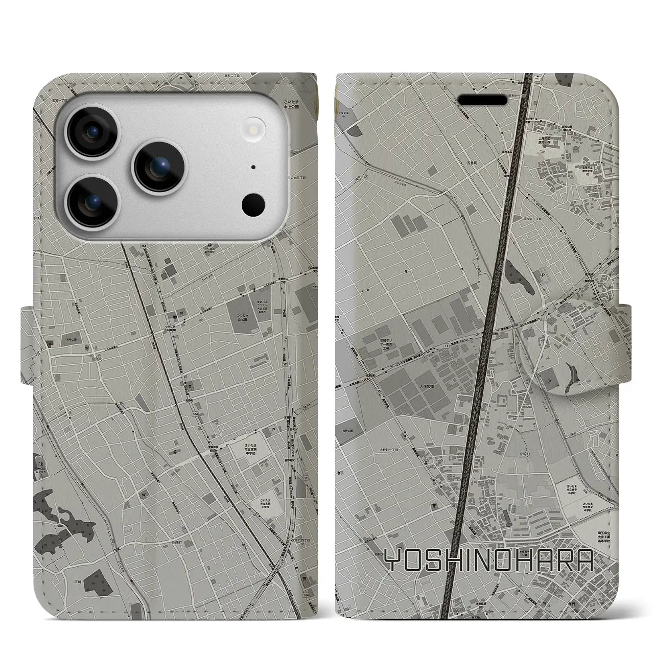 【吉野原（埼玉県）】地図柄iPhoneケース（手帳タイプ）