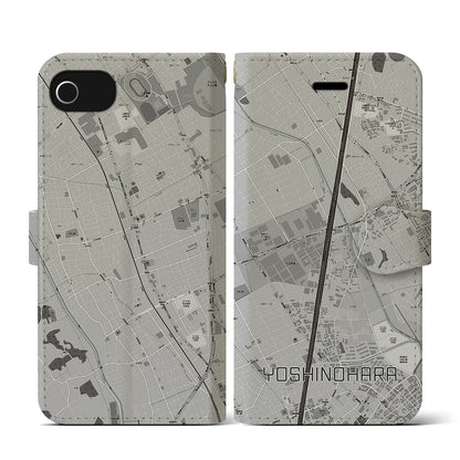 【吉野原（埼玉県）】地図柄iPhoneケース（手帳タイプ）モノトーン・iPhone SE（第3 / 第2世代） / 8 / 7 / 6s / 6 用