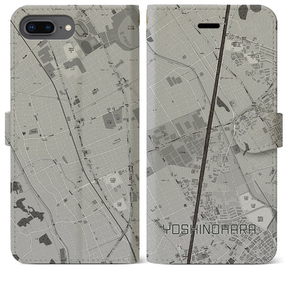 【吉野原（埼玉県）】地図柄iPhoneケース（手帳タイプ）モノトーン・iPhone 8Plus /7Plus / 6sPlus / 6Plus 用