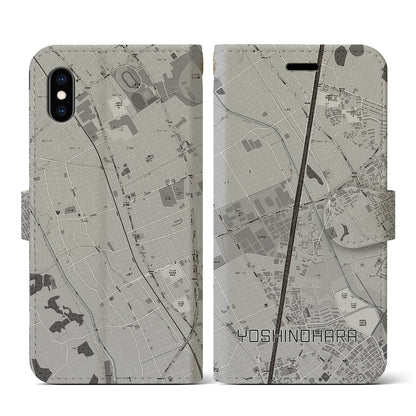 【吉野原（埼玉県）】地図柄iPhoneケース（手帳タイプ）モノトーン・iPhone XS / X 用