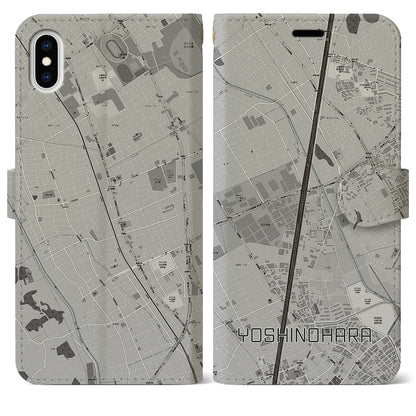 【吉野原（埼玉県）】地図柄iPhoneケース（手帳タイプ）モノトーン・iPhone XS Max 用