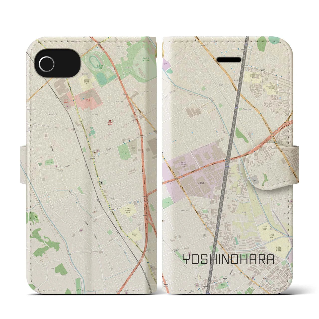 【吉野原（埼玉県）】地図柄iPhoneケース（手帳タイプ）