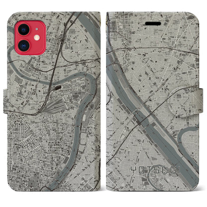 【四ツ木（東京都）】地図柄iPhoneケース（手帳タイプ）モノトーン・iPhone 11 用