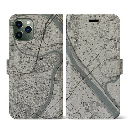 【四ツ木（東京都）】地図柄iPhoneケース（手帳タイプ）モノトーン・iPhone 11 Pro 用